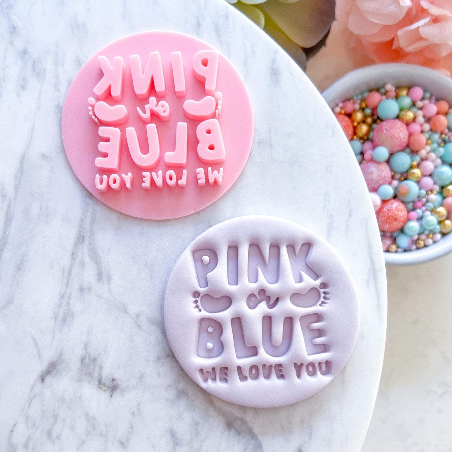 Pink or Blue We Love You - Fondant Stamp