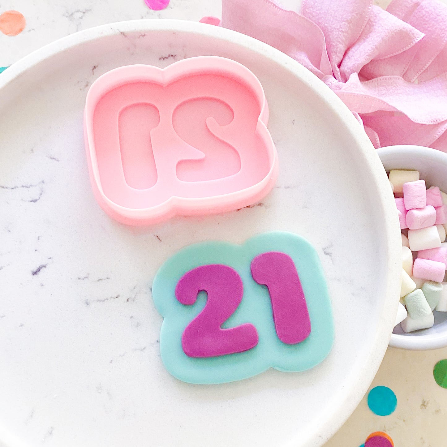 "21" Bubble Font - Cookie Stamp & Cutter Set