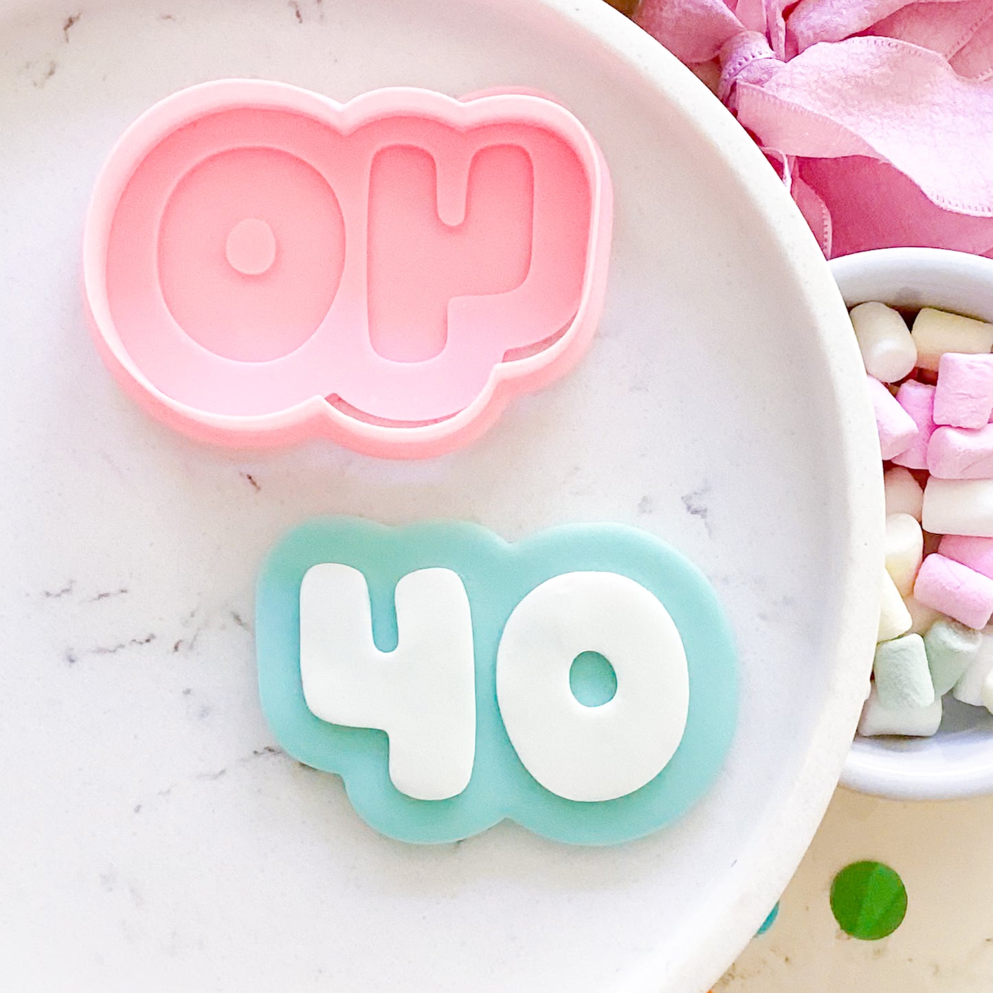 "40" Bubble Font - Cookie Stamp & Cutter Set