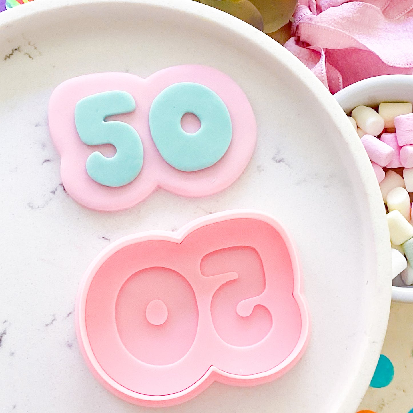 "50" Bubble Font - Cookie Stamp & Cutter Set