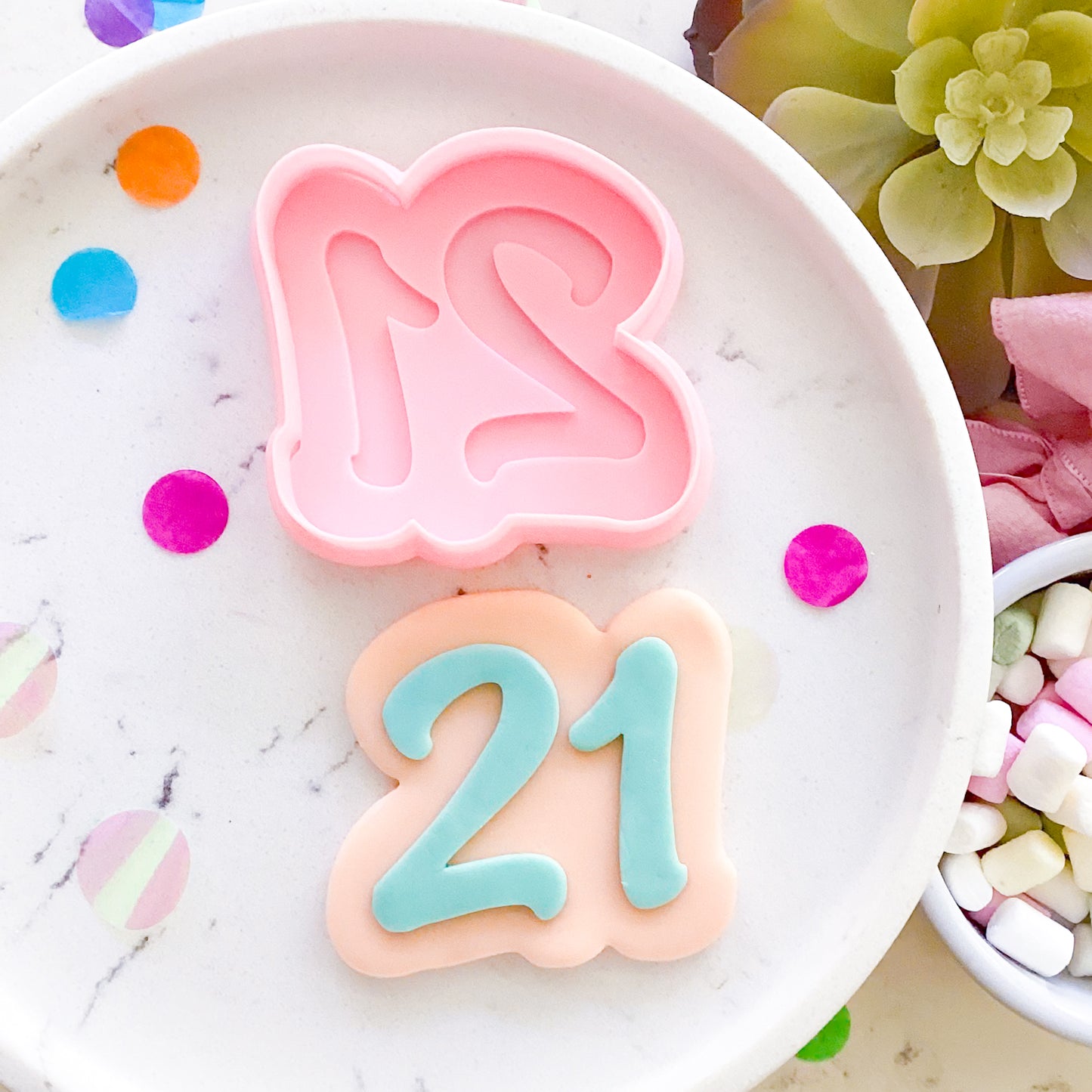 "21" Script Font - Cookie Stamp & Cutter Set