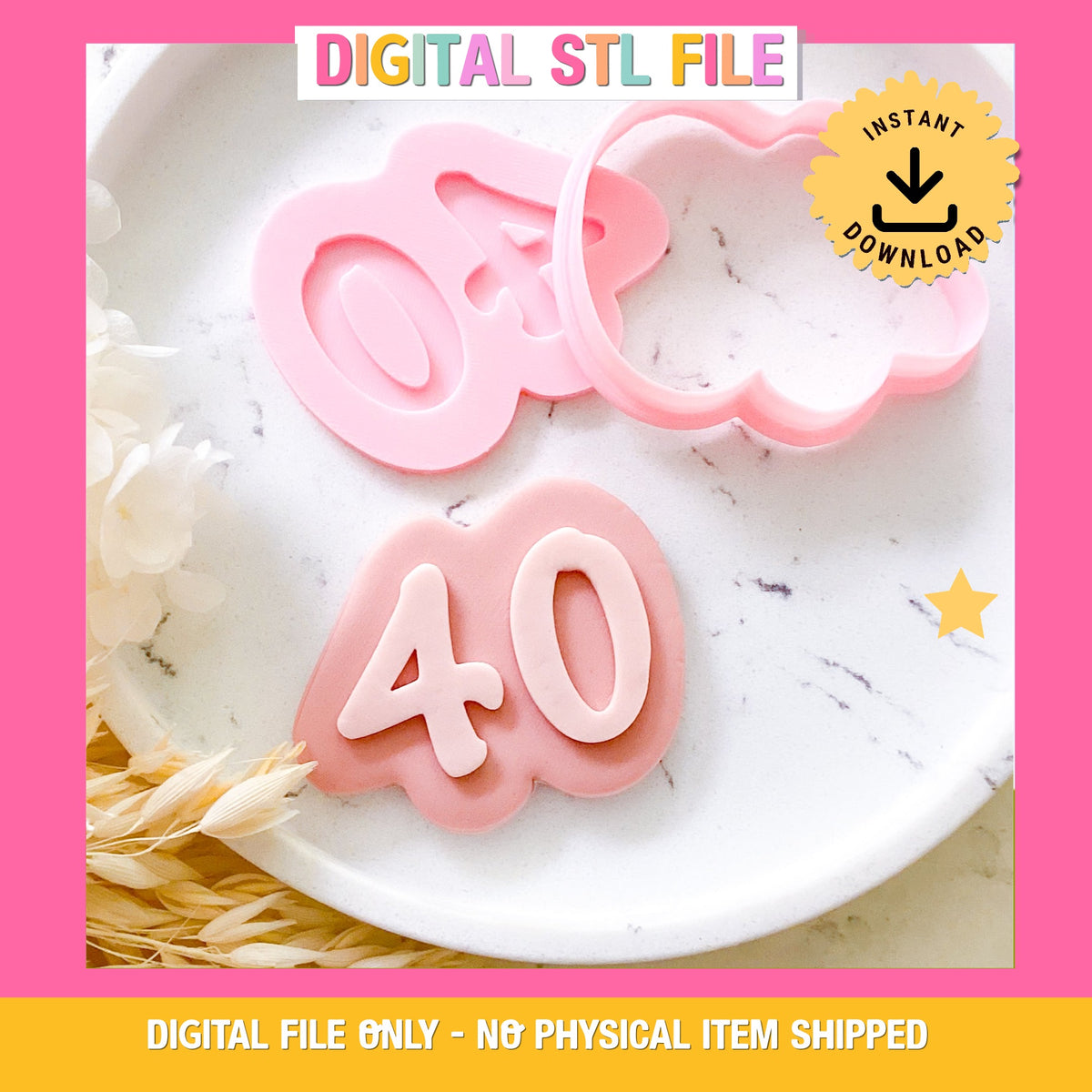 "40" Script Font - Cookie Stamp & Cutter Set
