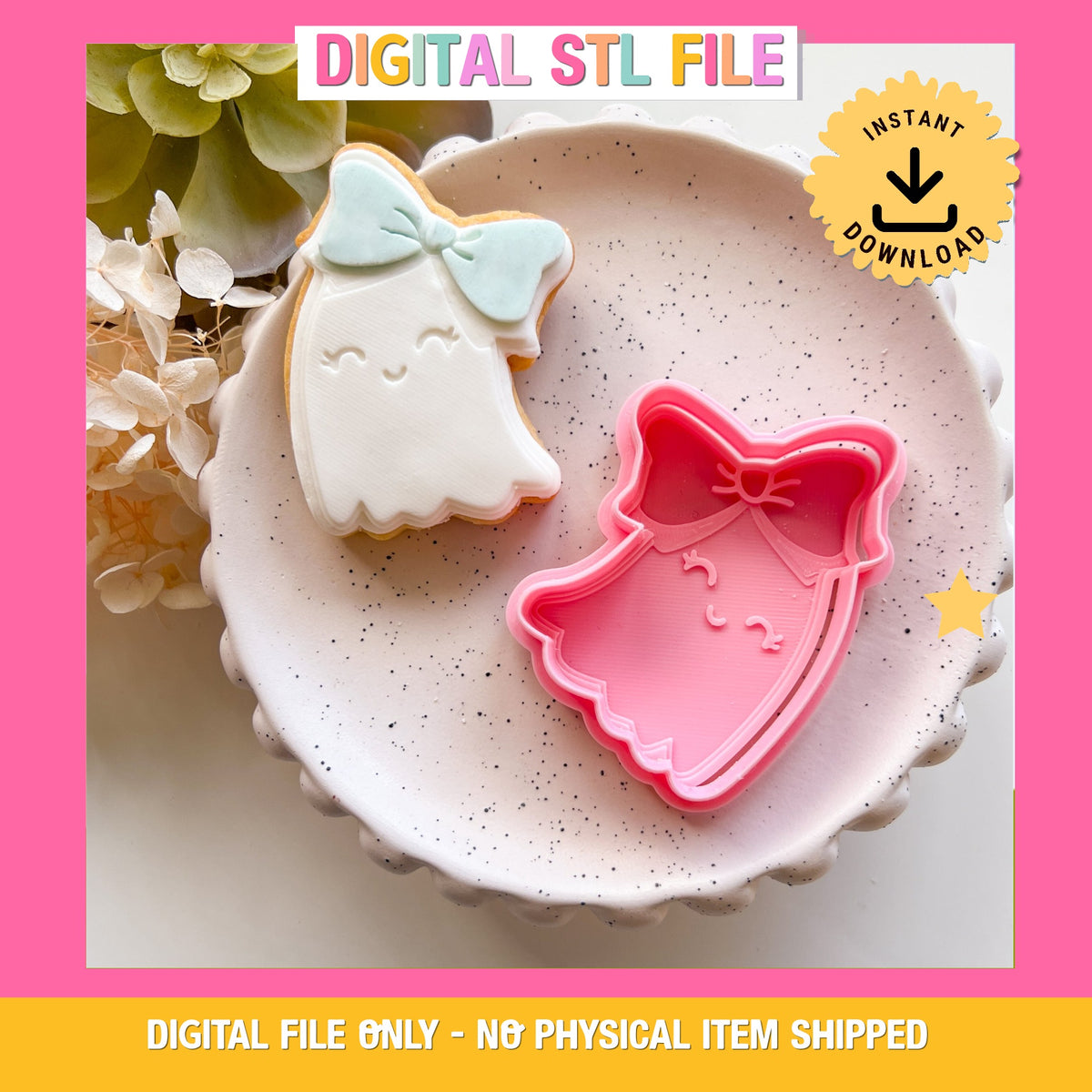 "Cute Ghost with Bow" - Cookie Cutter & Stamp (Midi)
