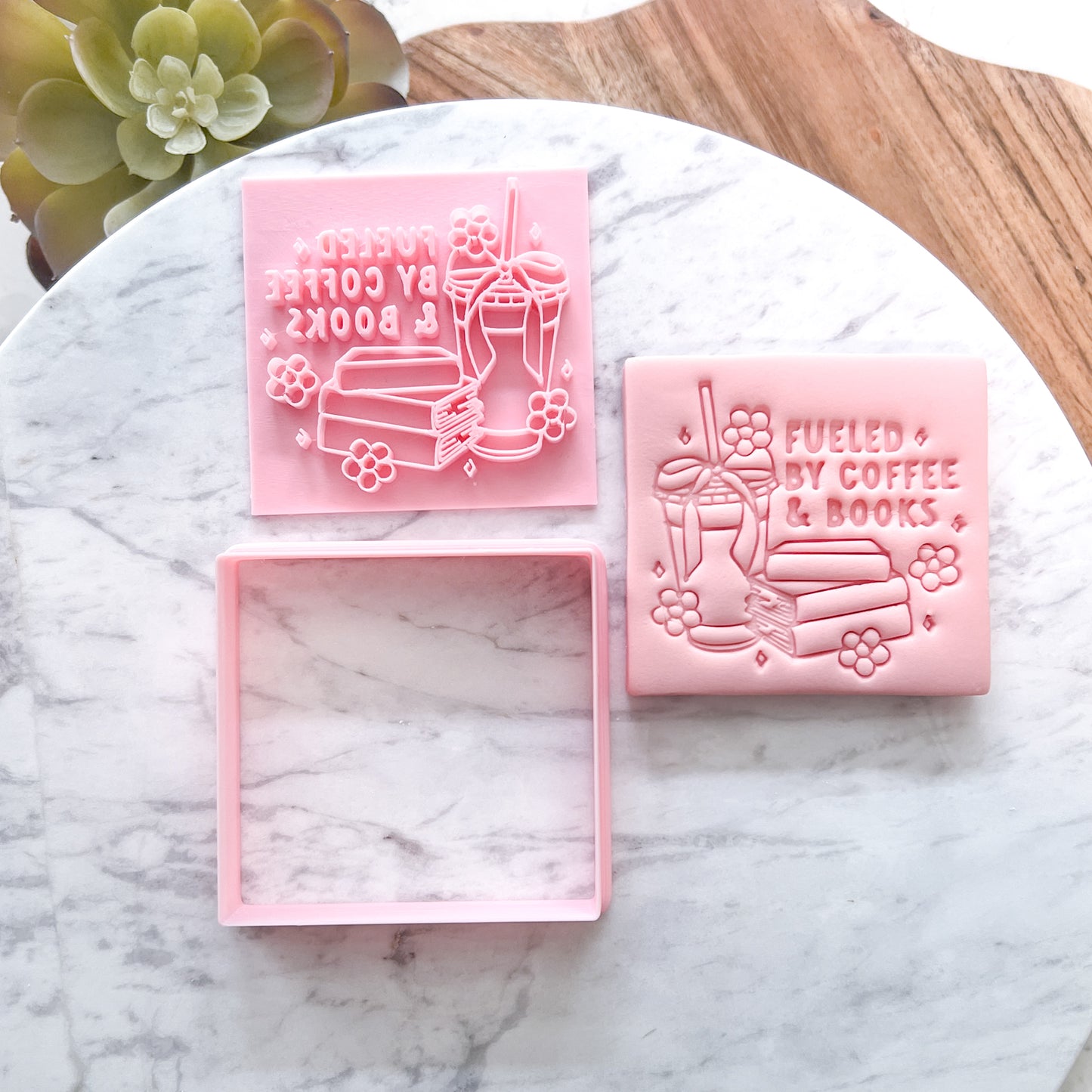 "Fueled by Coffee & Books" - Cookie Cutter & Stamp