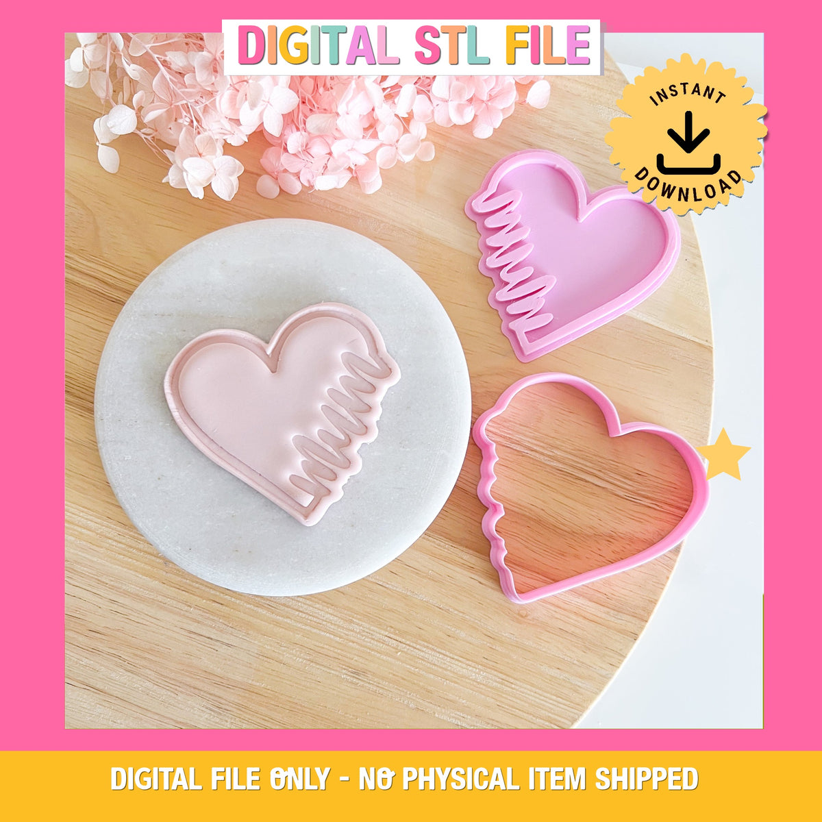 "Mum Text in Heart" Cutter & Stamp