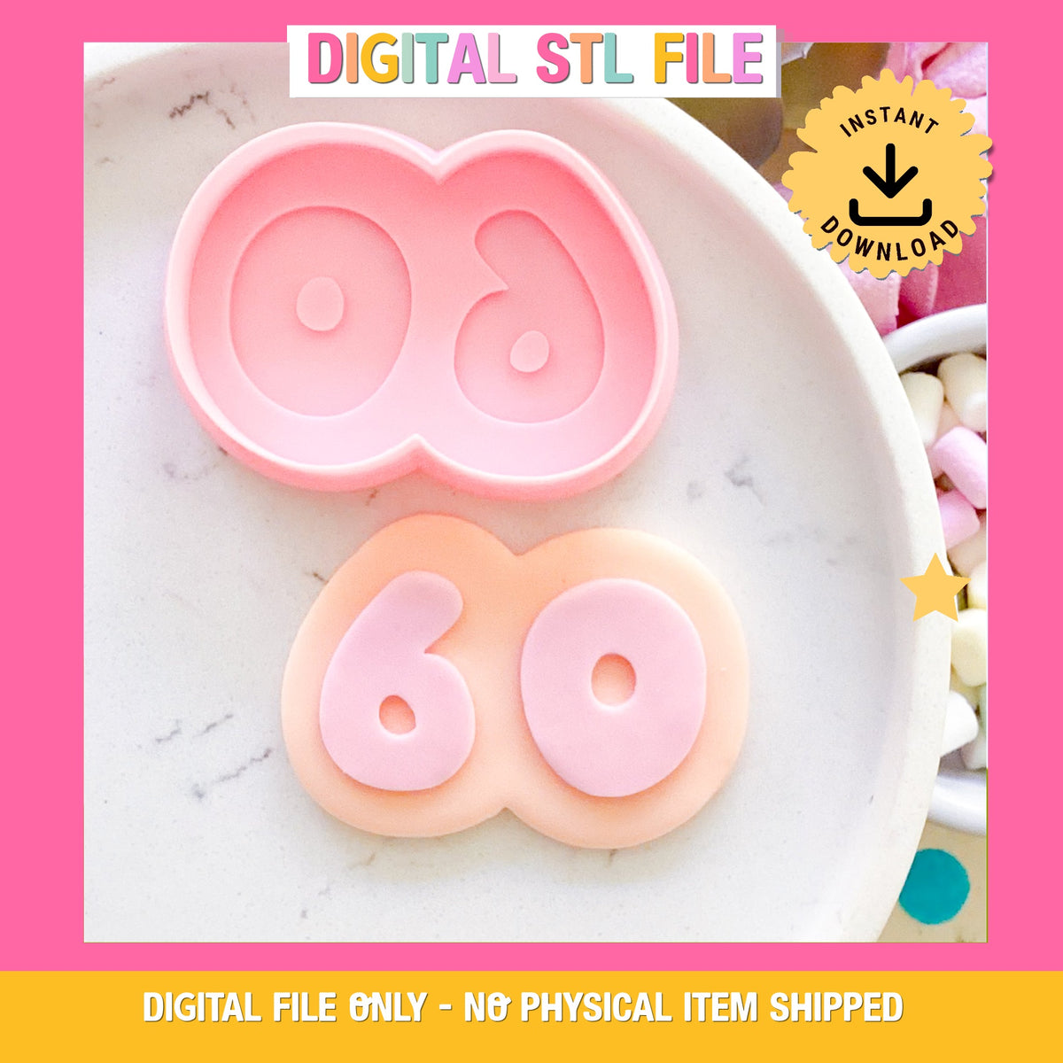 "60" Bubble Font - Cookie Stamp & Cutter Set
