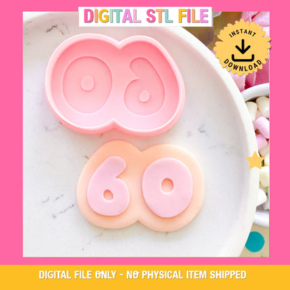 "60" Bubble Font - Cookie Stamp & Cutter Set