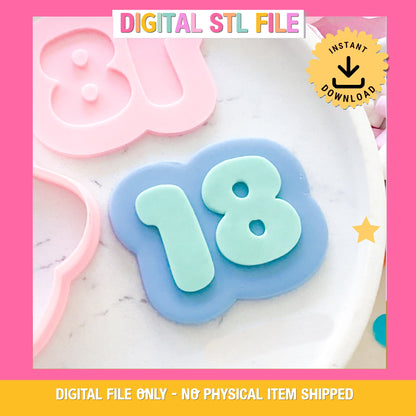 "18" Bubble Font - Cookie Stamp & Cutter Set