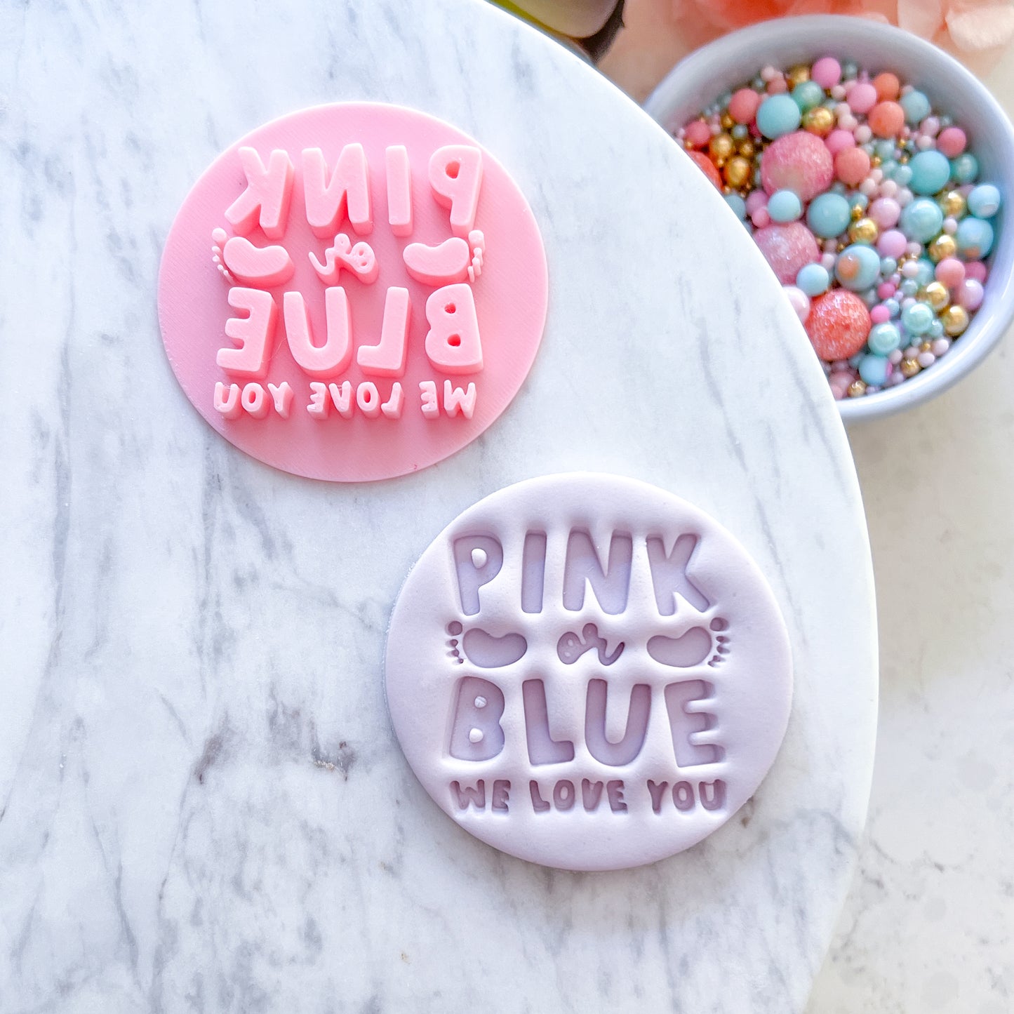Pink or Blue We Love You - Fondant Stamp