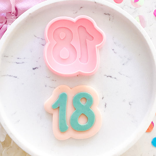 "18" Script Font - Cookie Stamp & Cutter Set