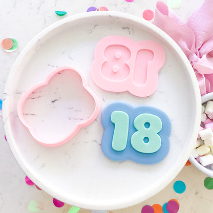"18" Bubble Font - Cookie Stamp & Cutter Set