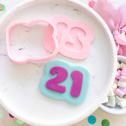"21" Bubble Font - Cookie Stamp & Cutter Set