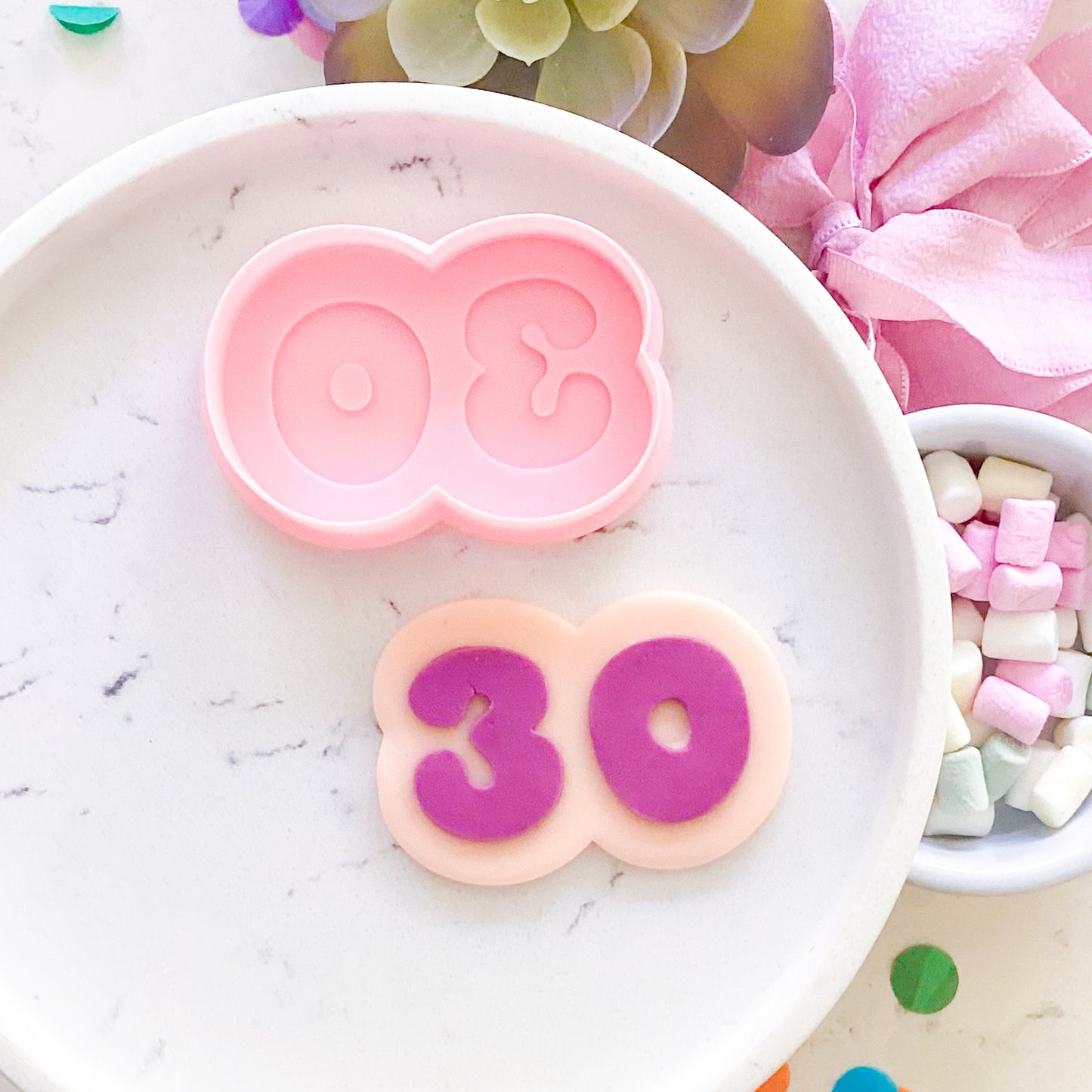 "30" Bubble Font - Cookie Stamp & Cutter Set