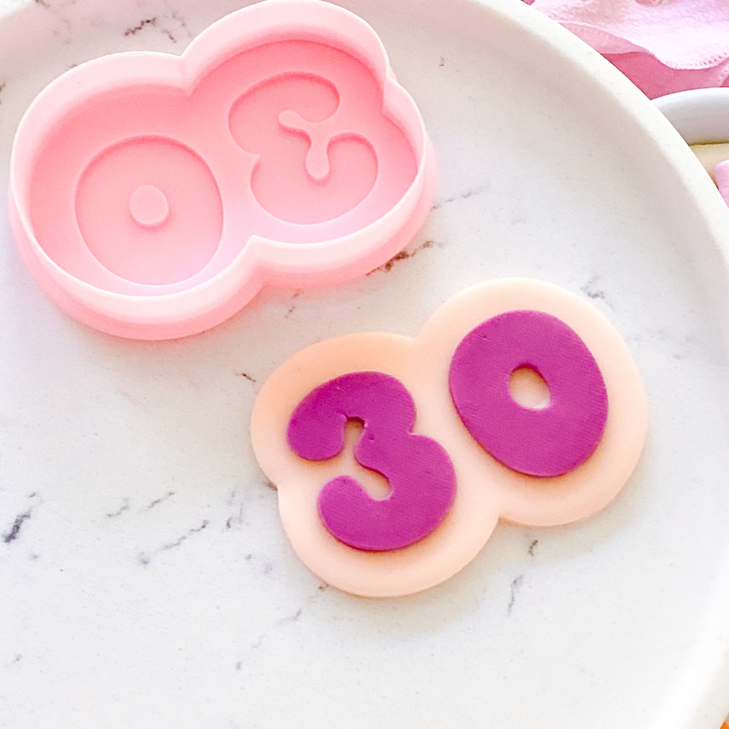 "30" Bubble Font - Cookie Stamp & Cutter Set