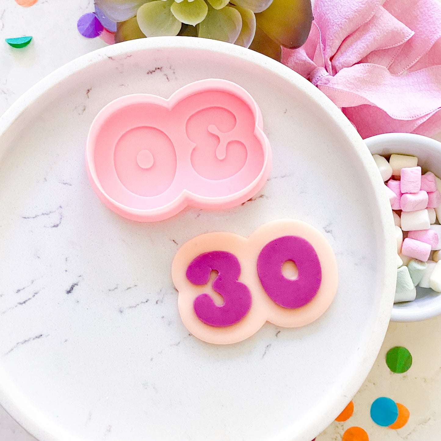 "30" Bubble Font - Cookie Stamp & Cutter Set