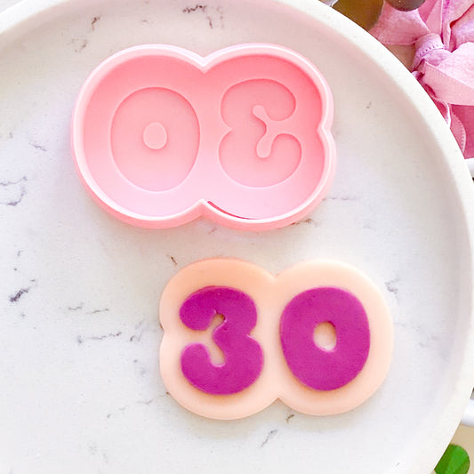 "30" Bubble Font - Cookie Stamp & Cutter Set