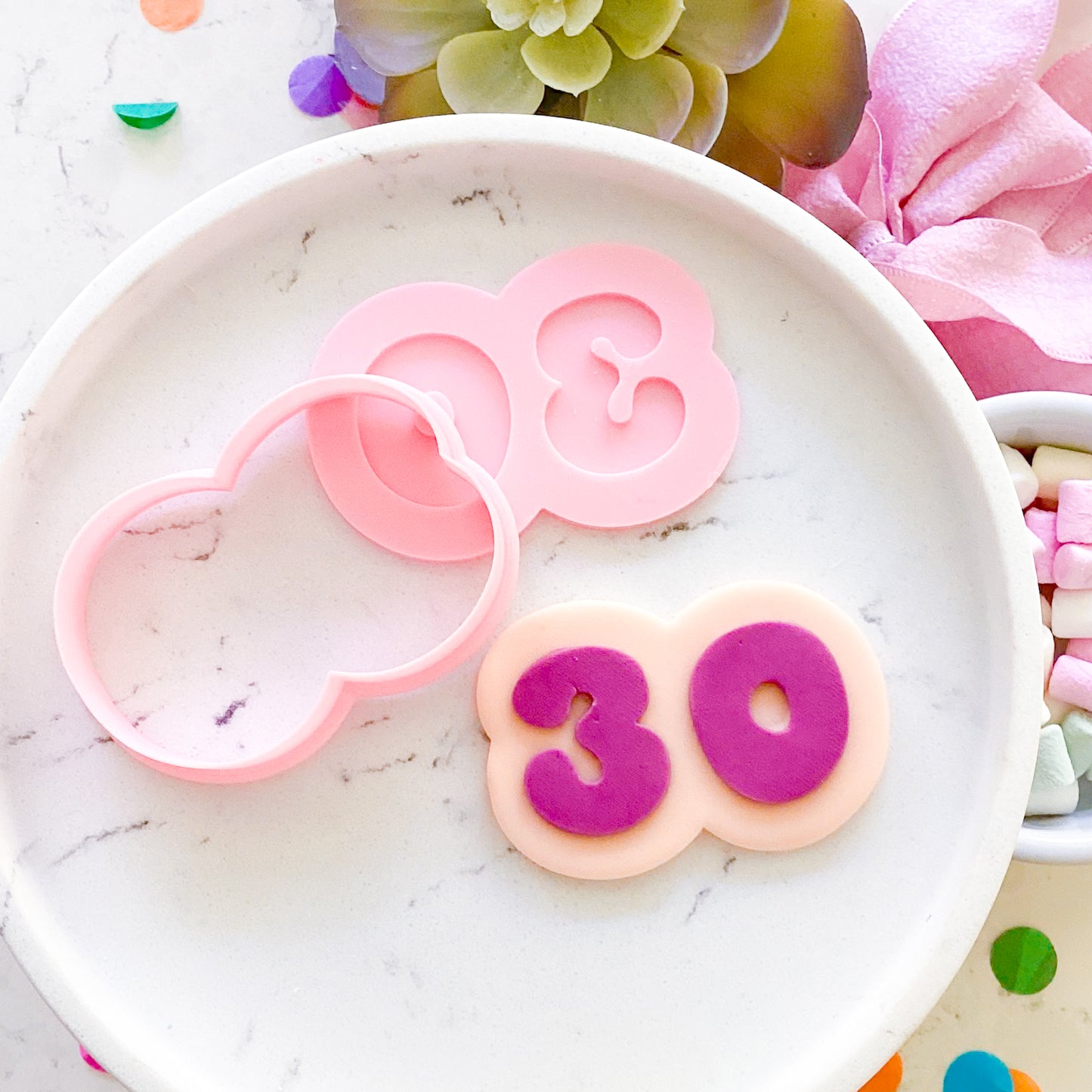 "30" Bubble Font - Cookie Stamp & Cutter Set