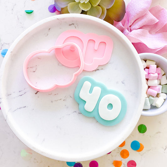 "40" Bubble Font - Cookie Stamp & Cutter Set