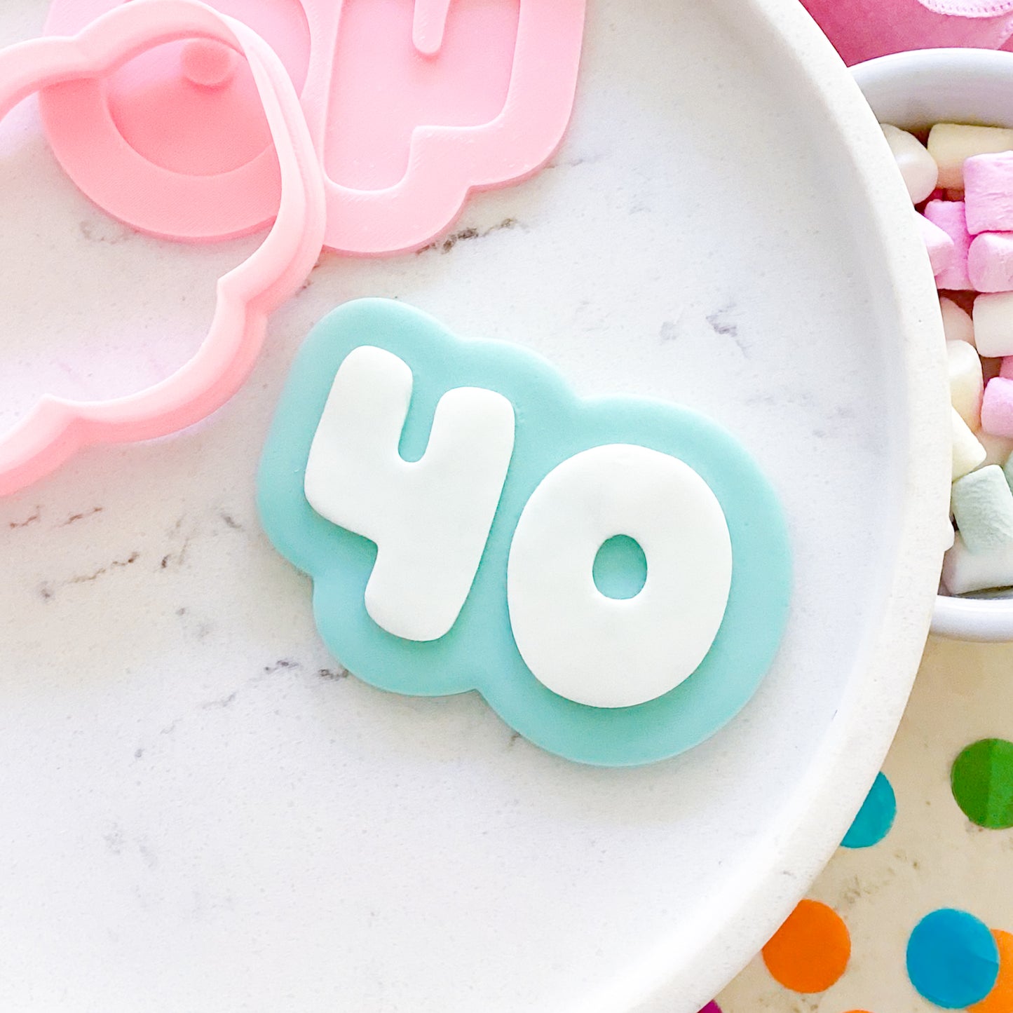 "40" Bubble Font - Cookie Stamp & Cutter Set