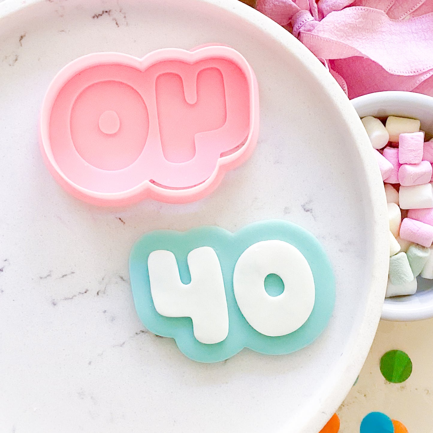 "40" Bubble Font - Cookie Stamp & Cutter Set