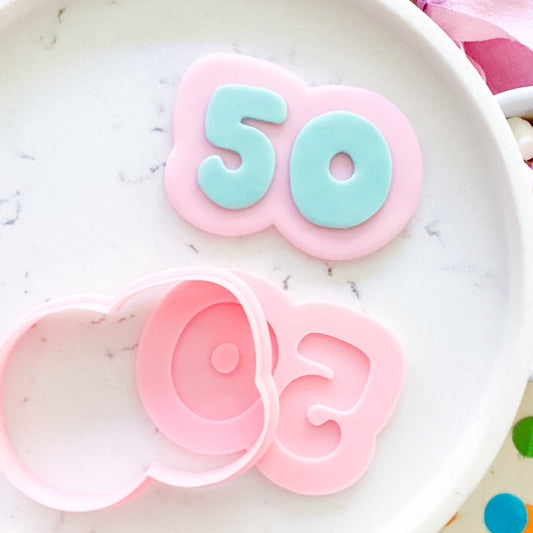 "50" Bubble Font - Cookie Stamp & Cutter Set