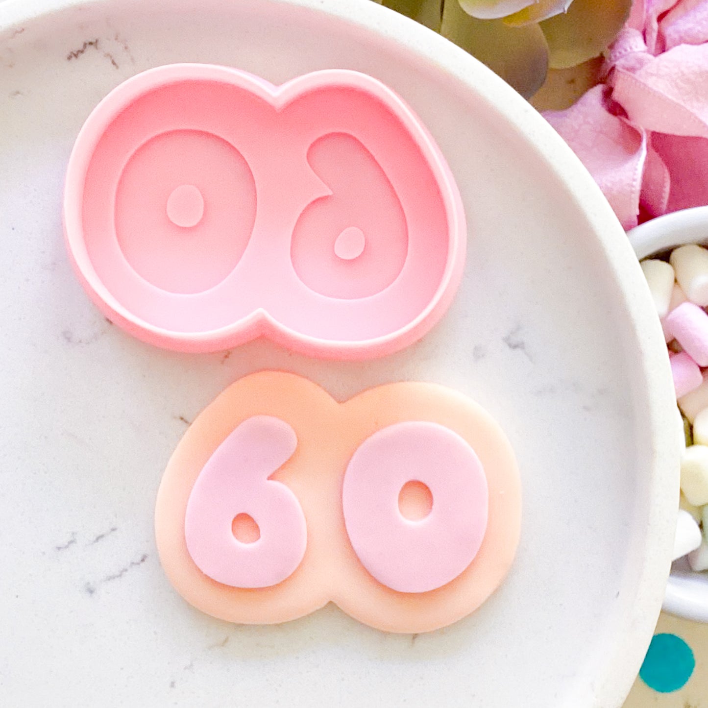 "60" Bubble Font - Cookie Stamp & Cutter Set