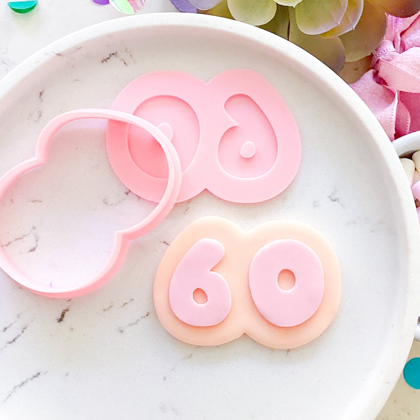 "60" Bubble Font - Cookie Stamp & Cutter Set