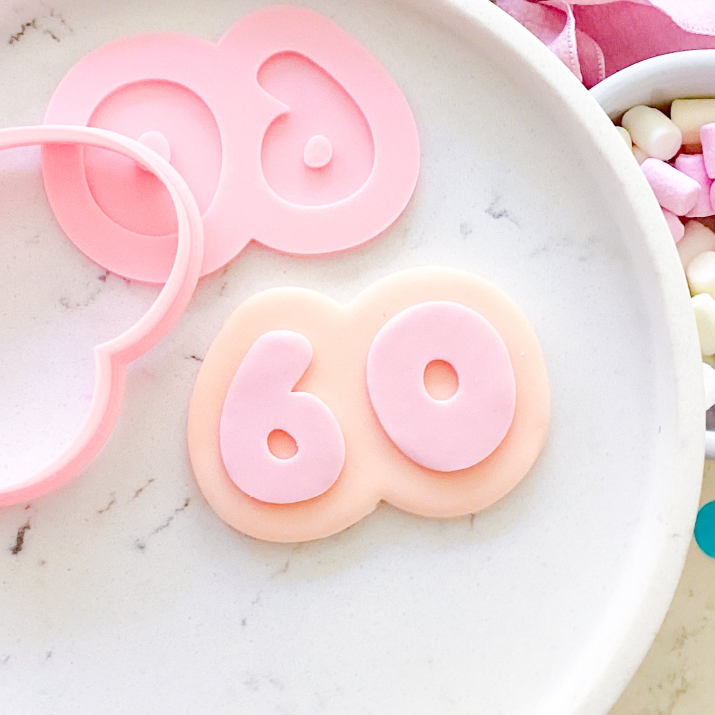 "60" Bubble Font - Cookie Stamp & Cutter Set