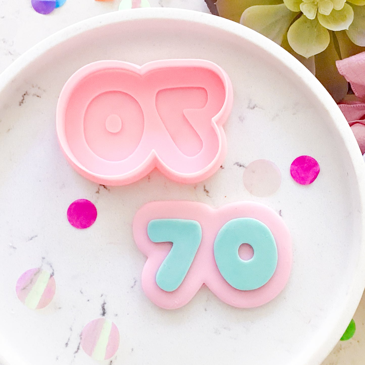 "70" Bubble Font - Cookie Stamp & Cutter Set