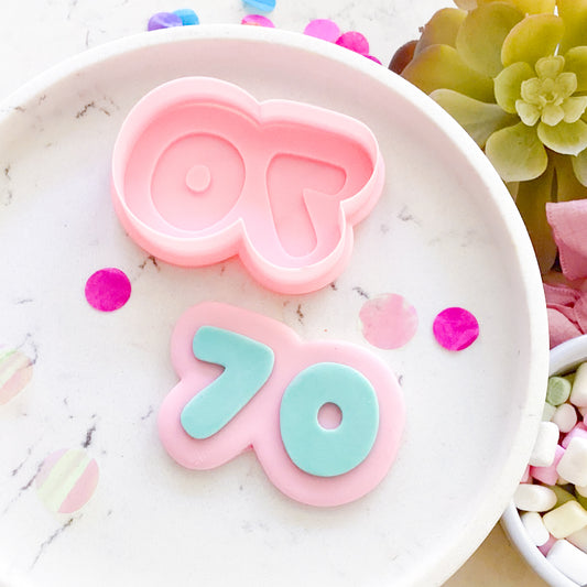 "70" Bubble Font - Cookie Stamp & Cutter Set