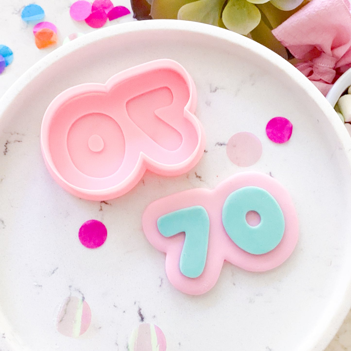 "70" Bubble Font - Cookie Stamp & Cutter Set