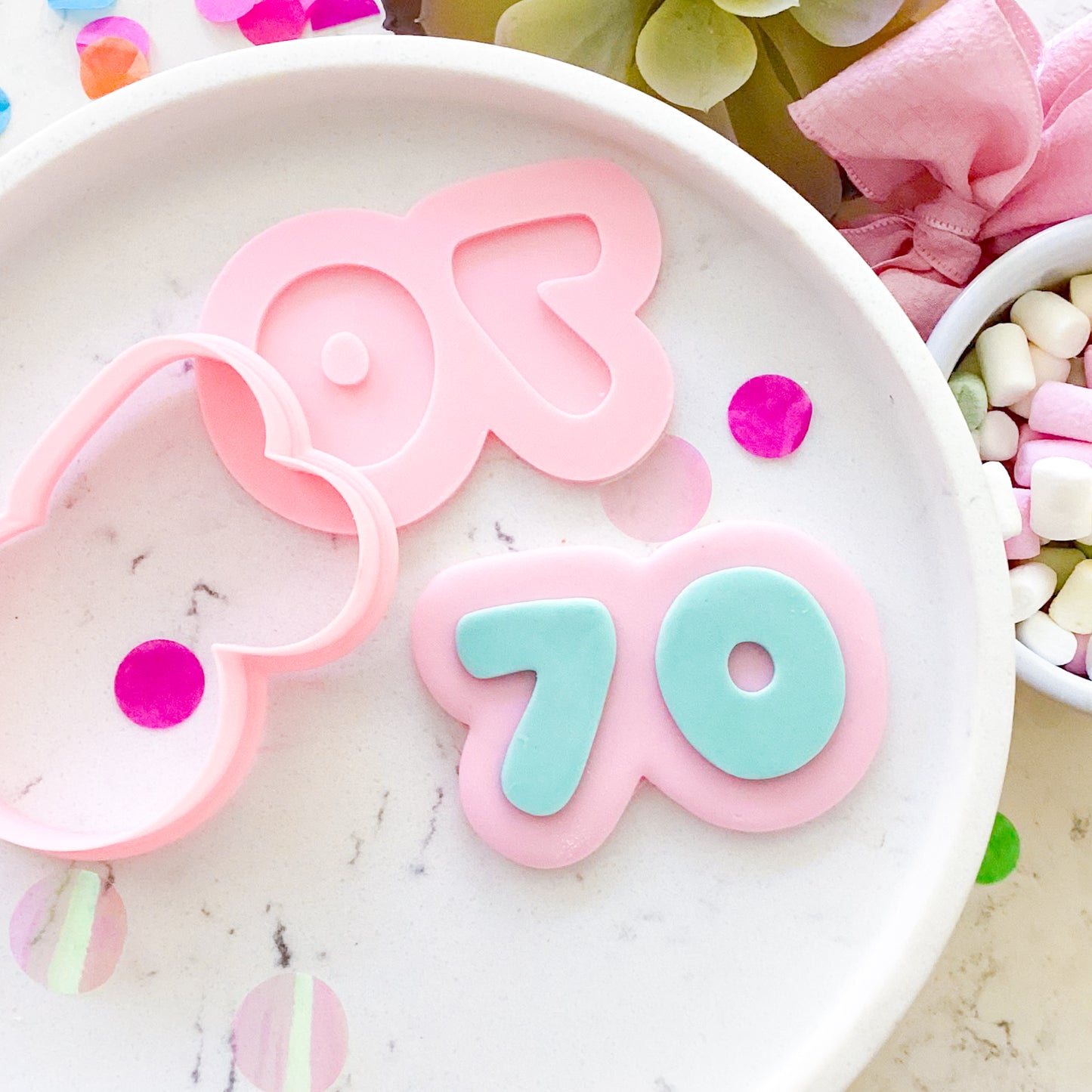 "70" Bubble Font - Cookie Stamp & Cutter Set