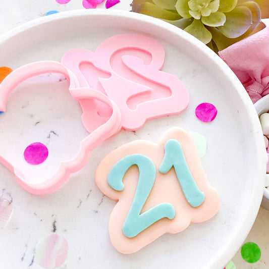 "21" Script Font - Cookie Stamp & Cutter Set