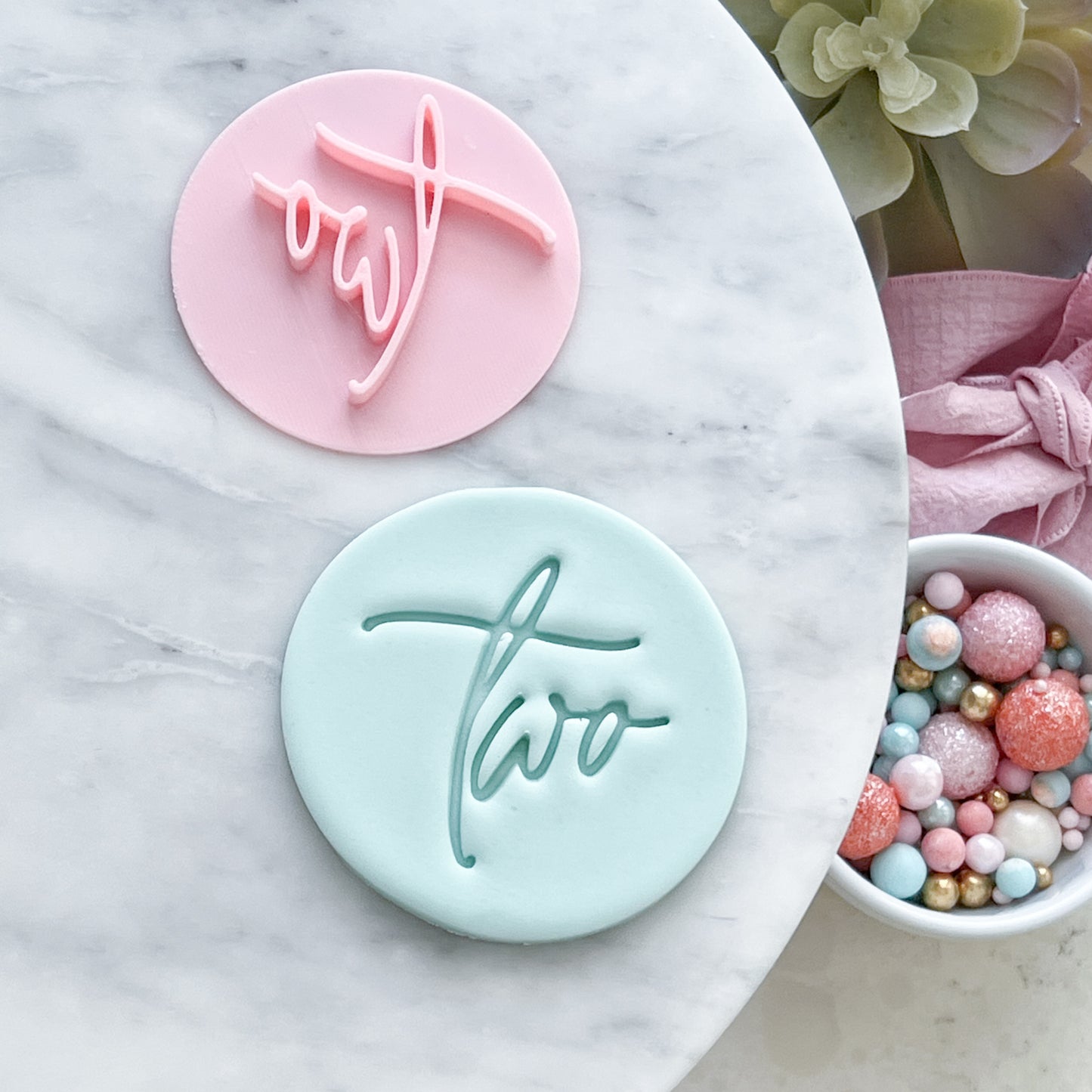 "Two" Script - Fondant Stamp