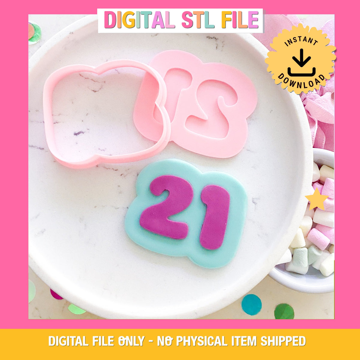 "21" Bubble Font - Cookie Stamp & Cutter Set