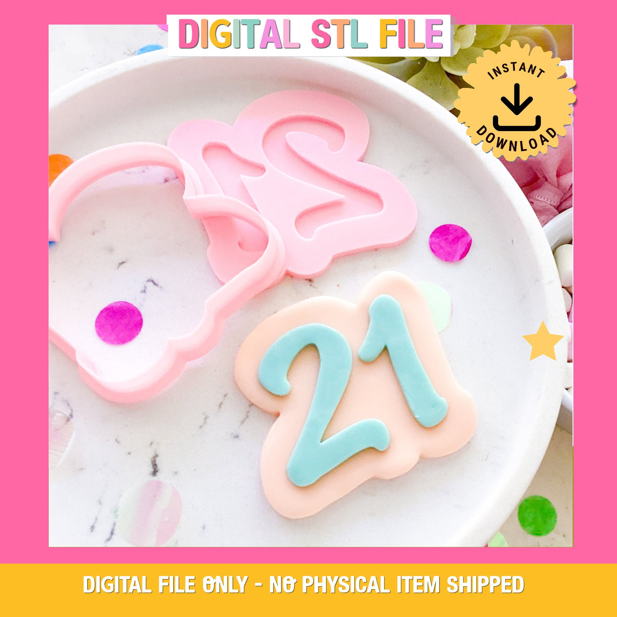 "21" Script Font - Cookie Stamp & Cutter Set