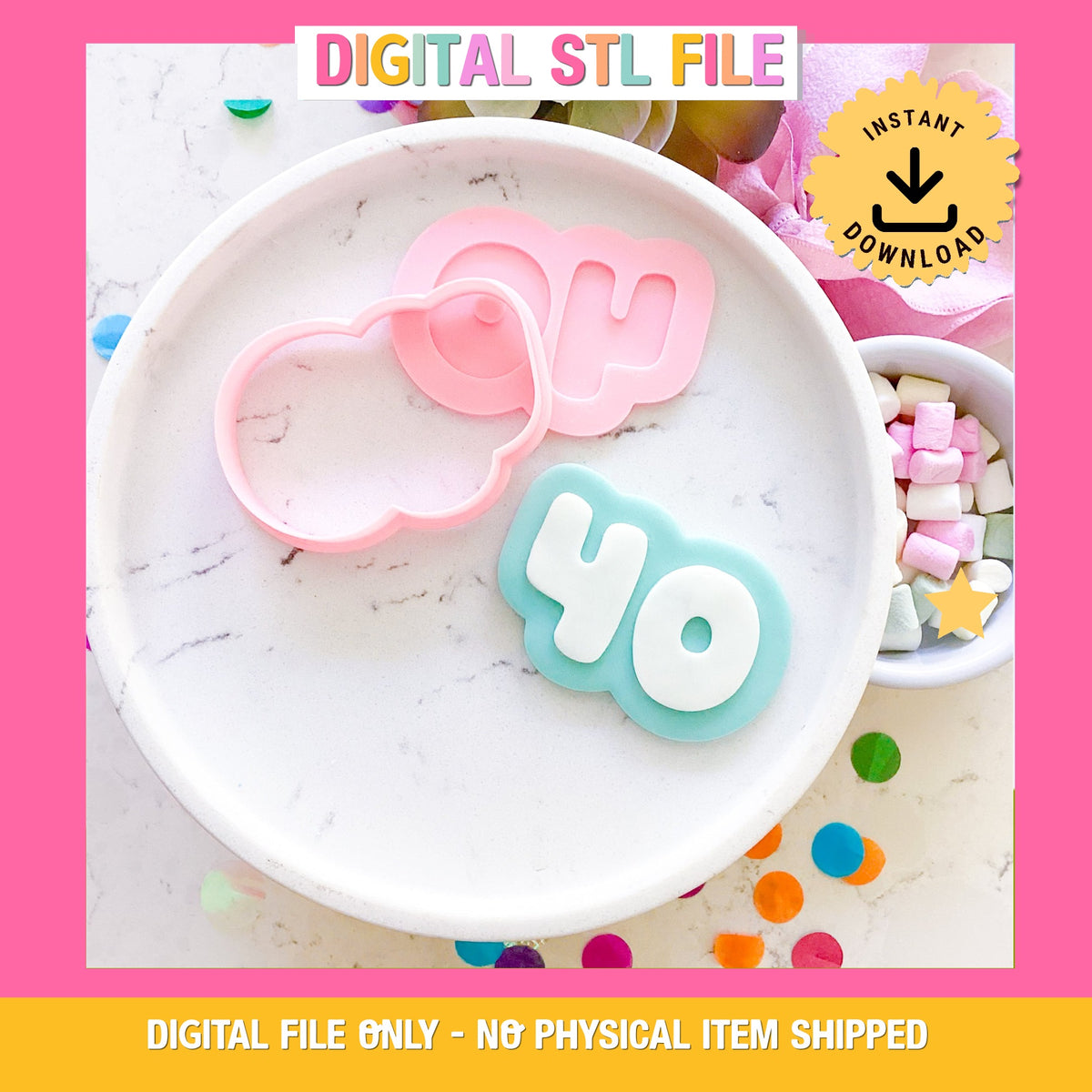 "40" Bubble Font - Cookie Stamp & Cutter Set