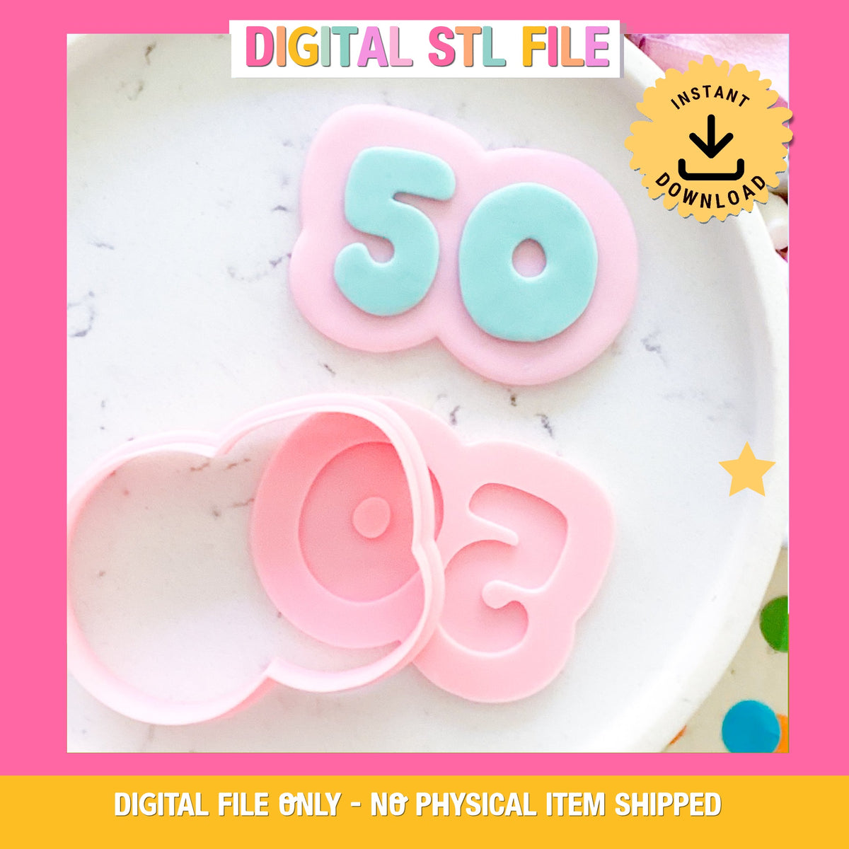 "50" Bubble Font - Cookie Stamp & Cutter Set