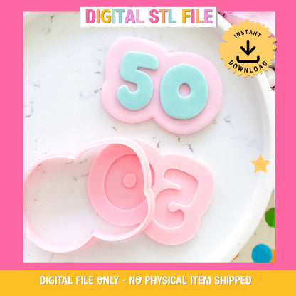 "50" Bubble Font - Cookie Stamp & Cutter Set