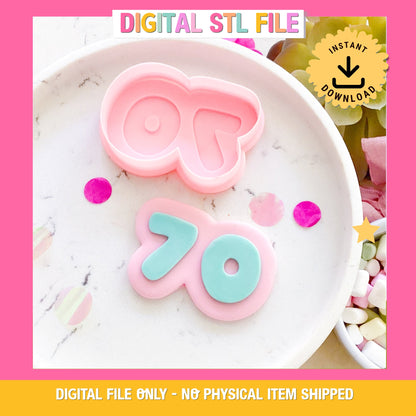 "70" Bubble Font - Cookie Stamp & Cutter Set