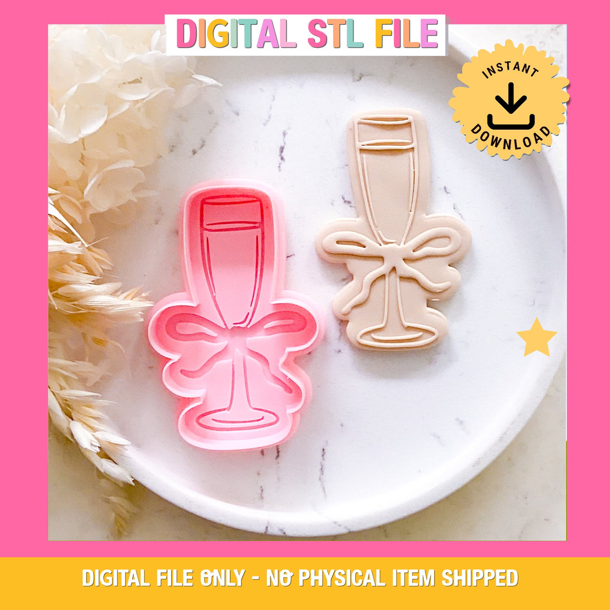 "Champagne Glass with Bow" - Cookie Cutter & Stamp