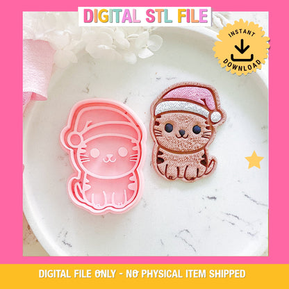 "Christmas Kitty" Cookie Cutter & Stamp