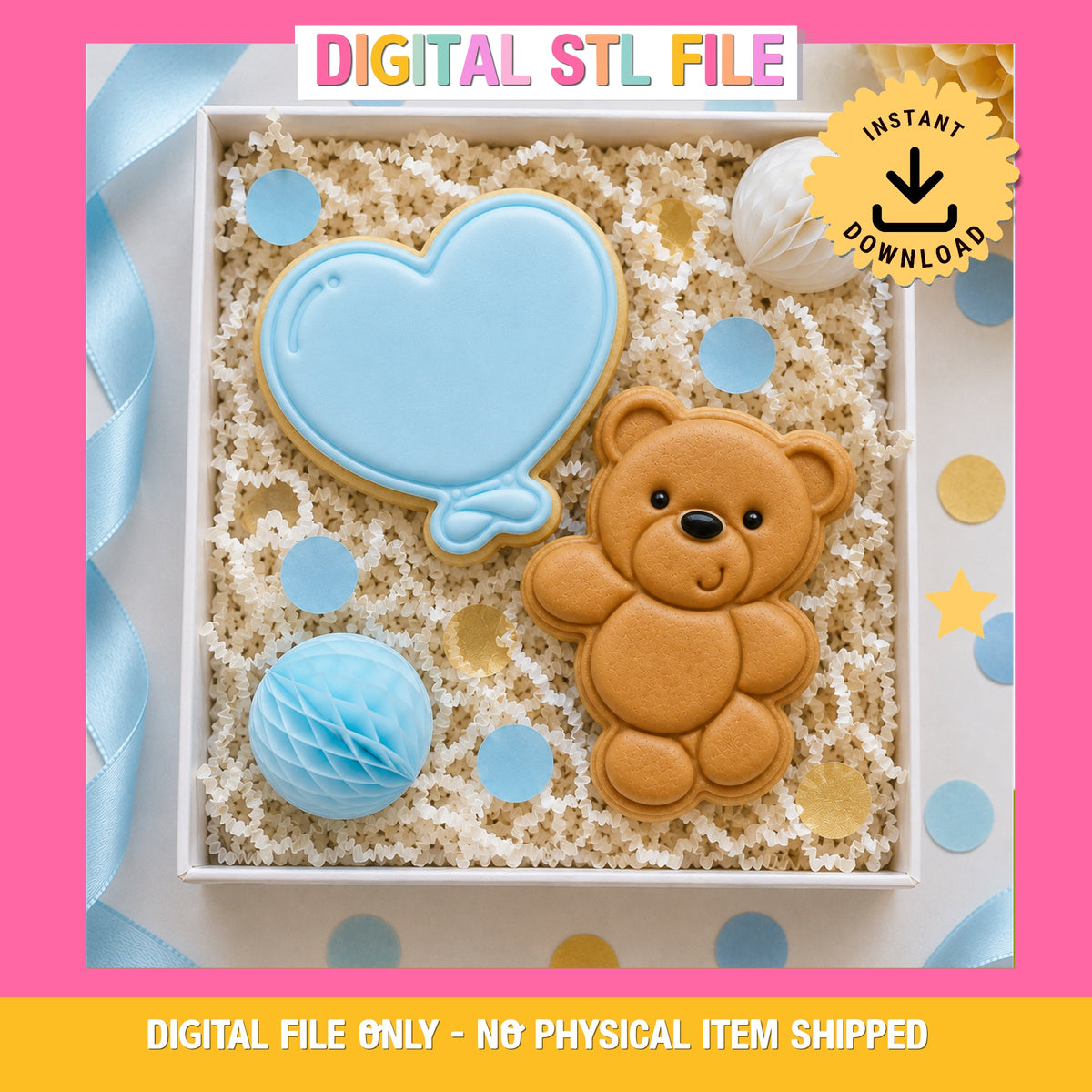 "Bear with Heart Balloon Set" - Cookie Cutter & Stamp (4pc)