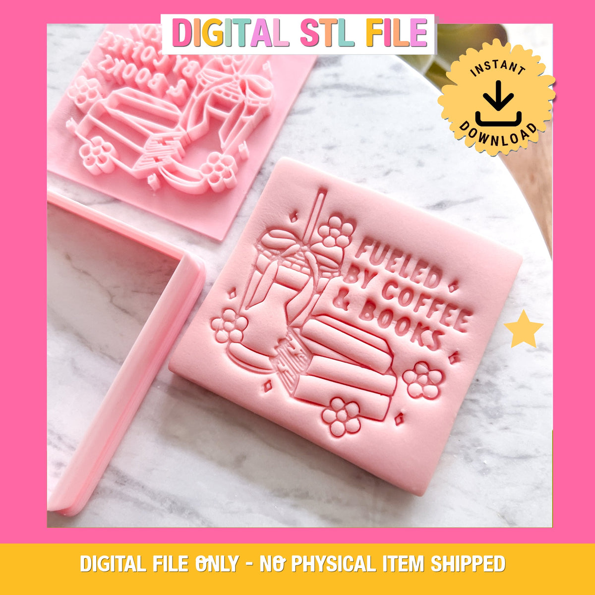 "Fueled by Coffee & Books" - Cookie Cutter & Stamp