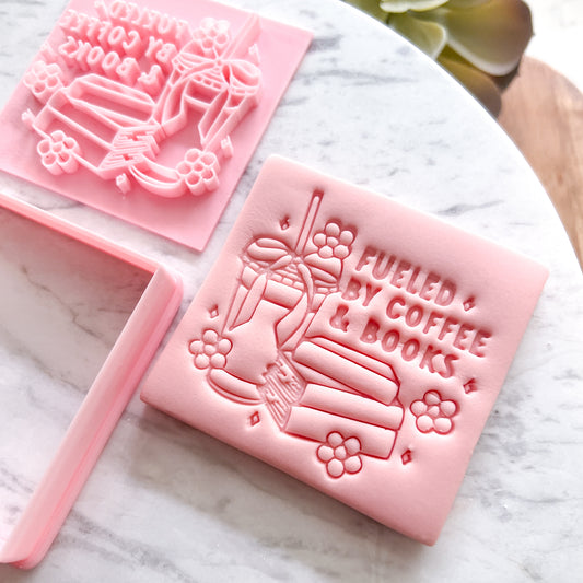 "Fueled by Coffee & Books" - Cookie Cutter & Stamp