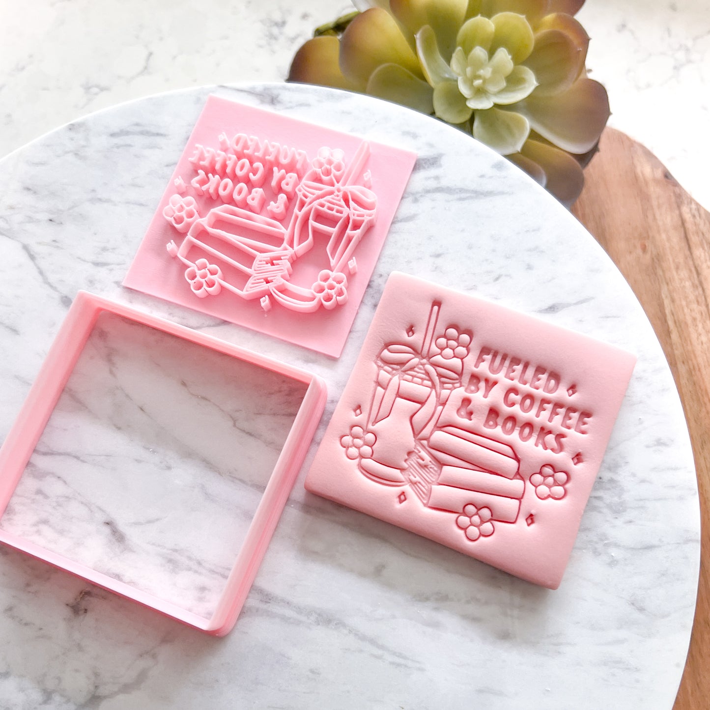 "Fueled by Coffee & Books" - Cookie Cutter & Stamp