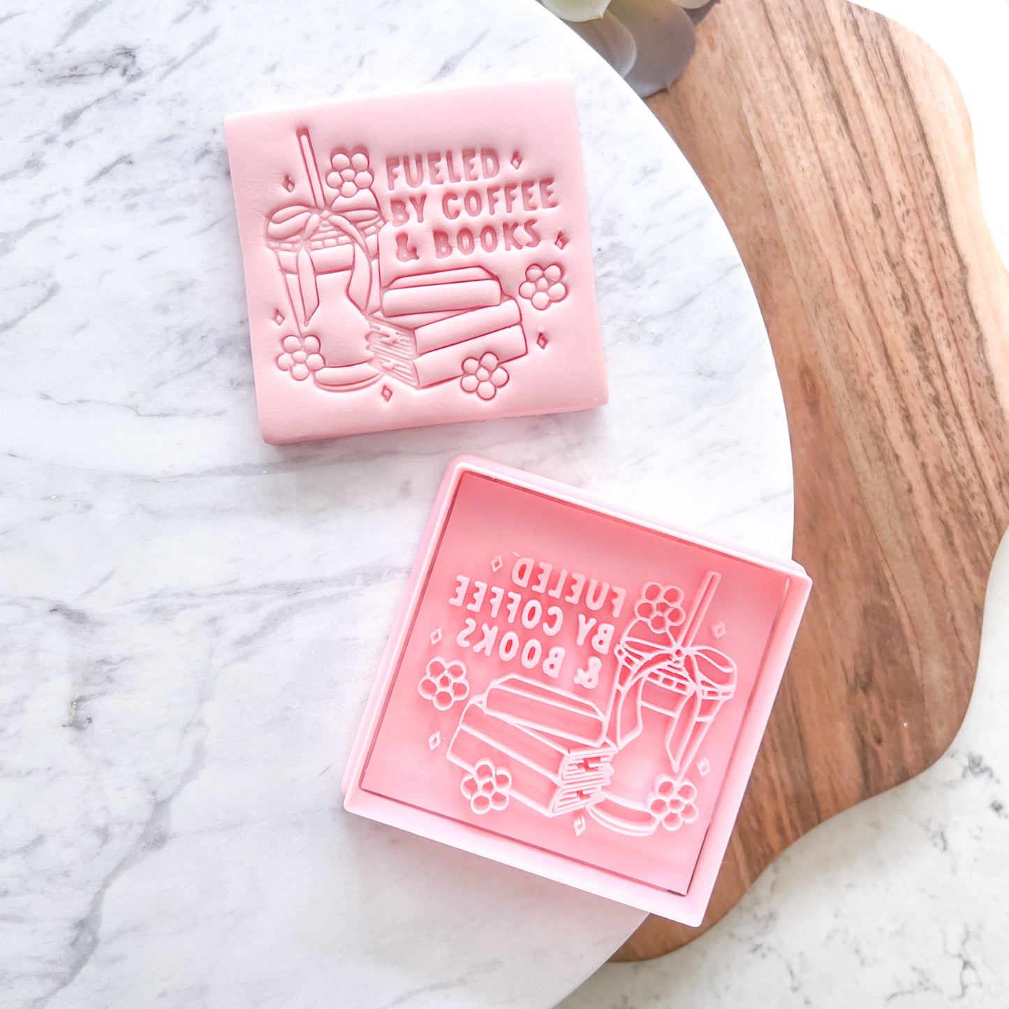 "Fueled by Coffee & Books" - Cookie Cutter & Stamp