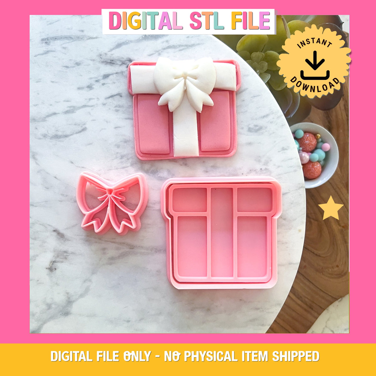 "Gift Box with Bow" Cookie Cutter & Stamp (3pc)