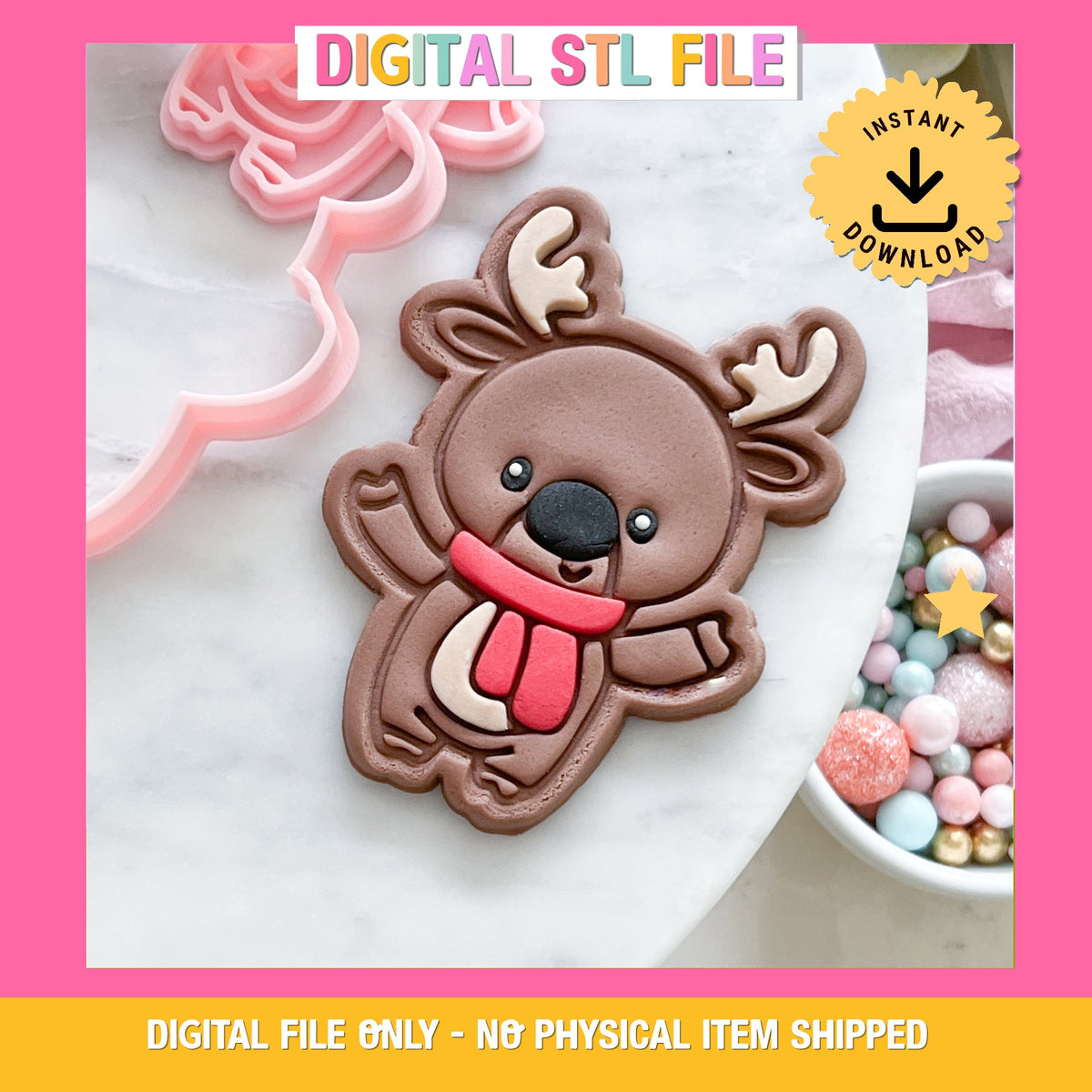 "Happy Reindeer" Cookie Cutter & Stamp