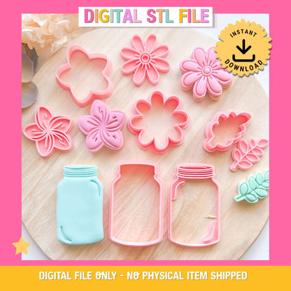 "Mason Jar & Flowers" - Cookie Cutter Set